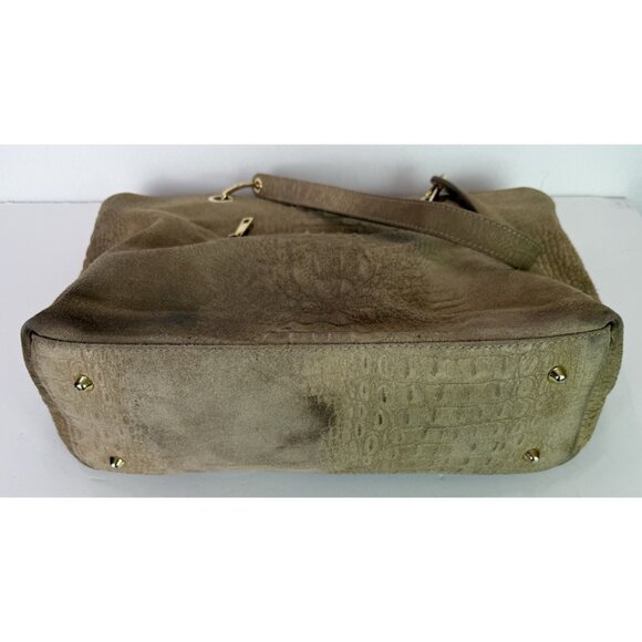 Vera Pelle Large Tote Leather and Suede‎ Crocodile Embossed Bag Purse Tan GUC - Picture 11 of 16